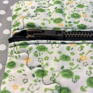 Green and White Floral Cosmetic Bag with Sturdy Zipper